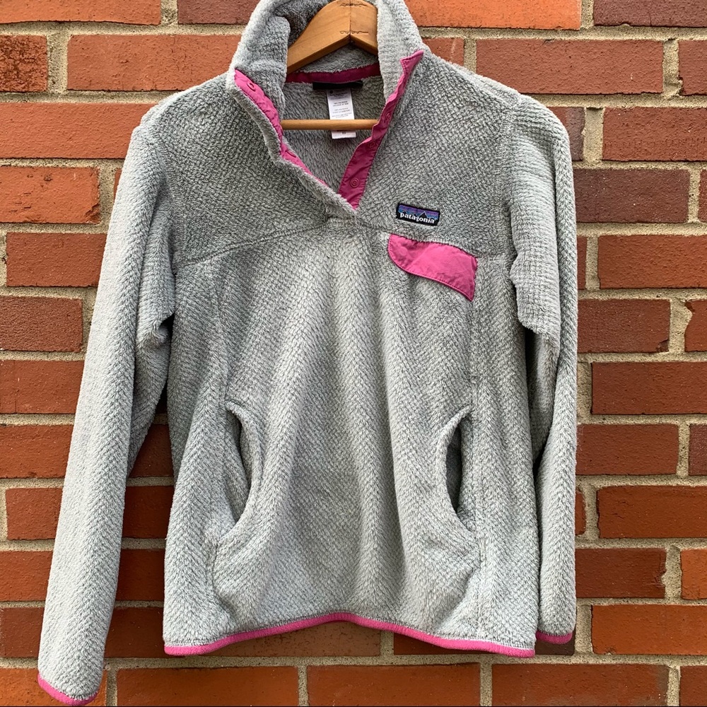 Patagonia Retool Snap T gray and pink trim fleece pullover- XS